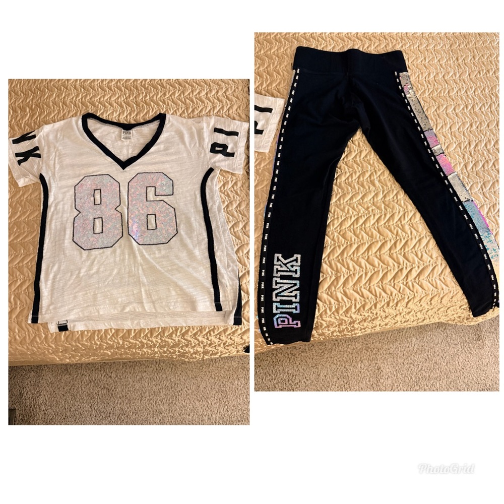 PINK Victoria's Secret White and Black Short Sleeve Tee (Never worn)